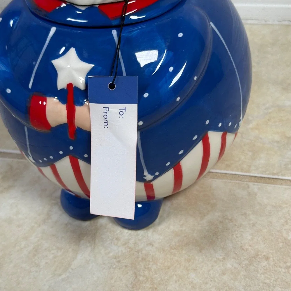 Johanna Parker Carnival Cottage Uncle Sam Cookie Jar Red White Blue Patriotic
